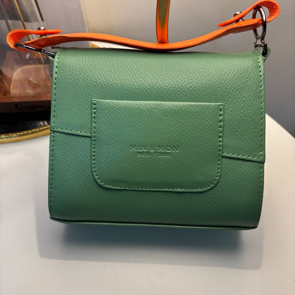 Min & Mon Green and Orange Leather Crossbody Bag - Picture 2 of 5